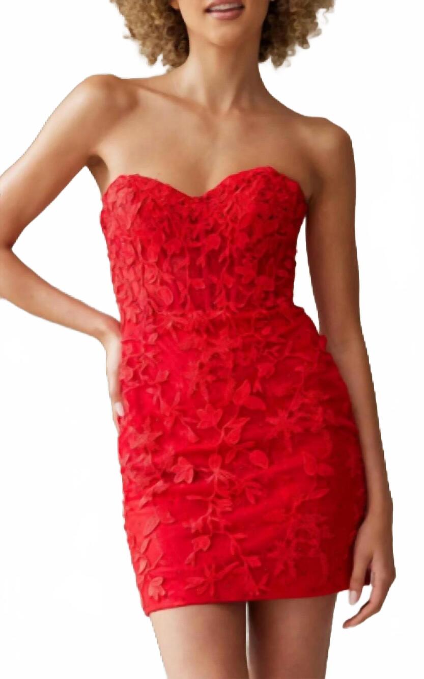 NEW AMELIA COUTURE applique short strapless dress in red